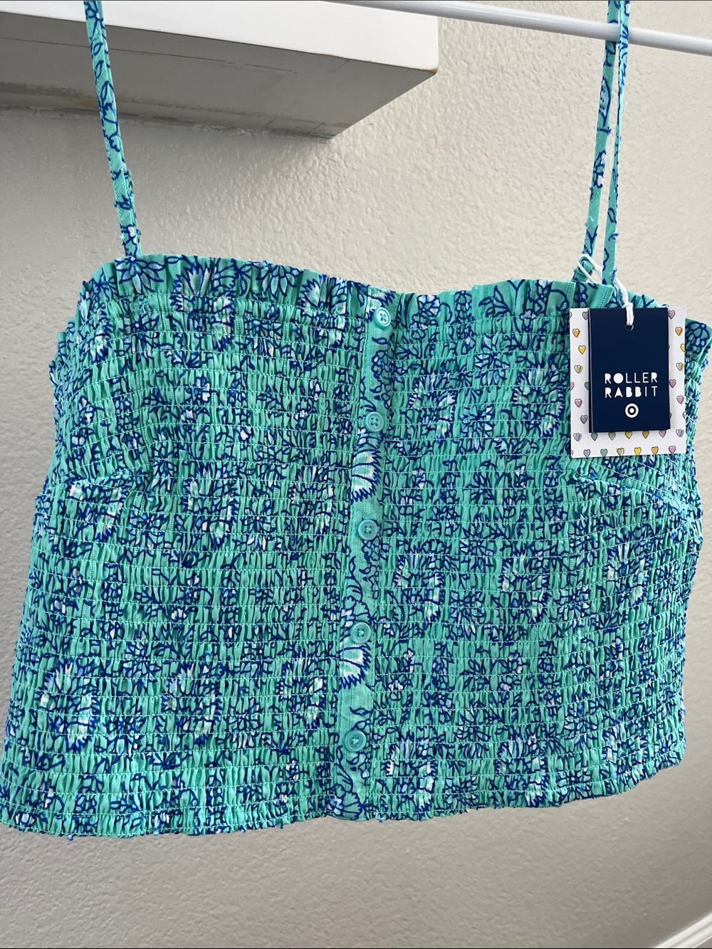 Roller Rabbit  collab Target Aqua + Navy Smocked Floral Crop Top